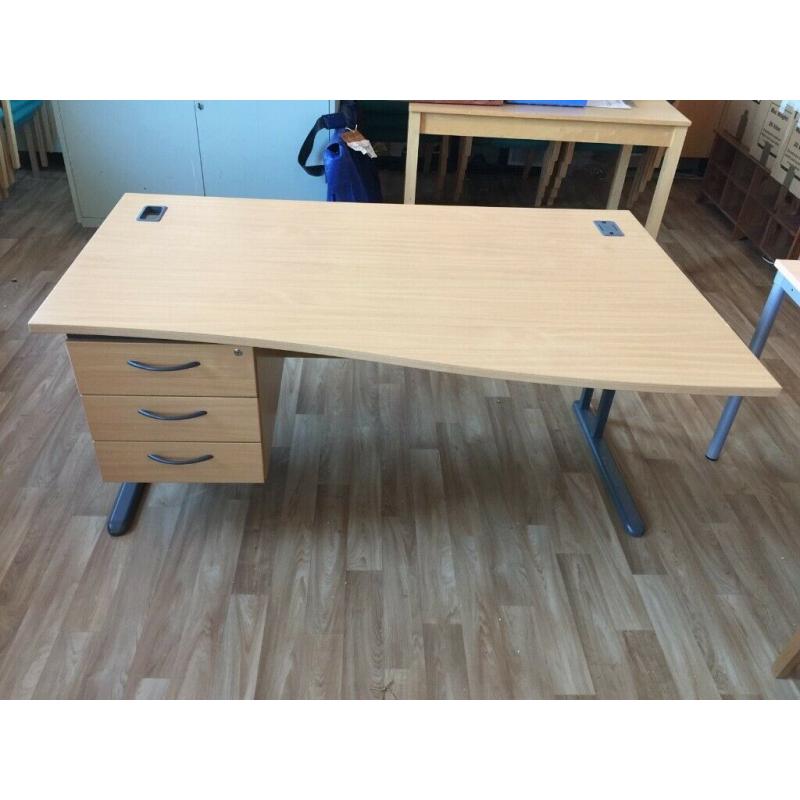 Curved Wooden Desk with Attached Drawers