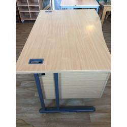 Curved Wooden Desk with Attached Drawers