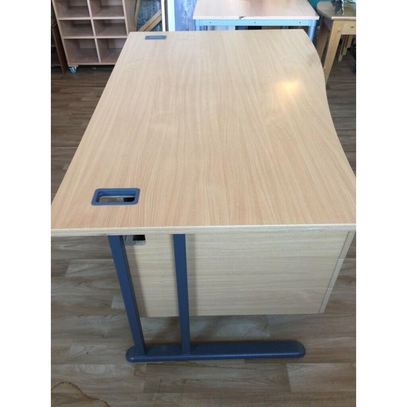 Curved Wooden Desk with Attached Drawers