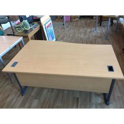 Curved Wooden Desk with Attached Drawers