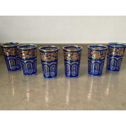New Set of Moroccan Blue Tea Glasses
