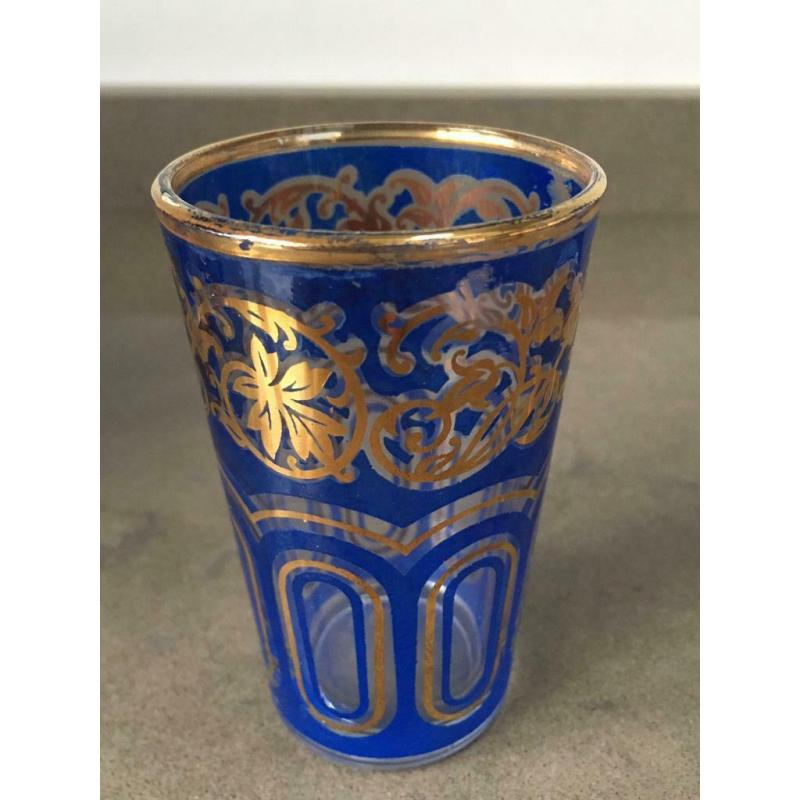 New Set of Moroccan Blue Tea Glasses
