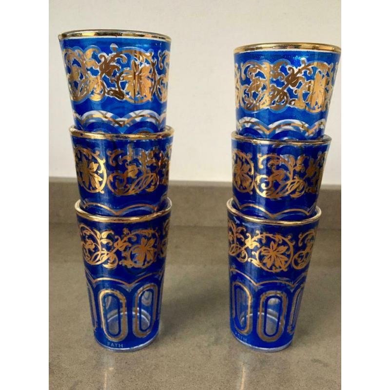 New Set of Moroccan Blue Tea Glasses
