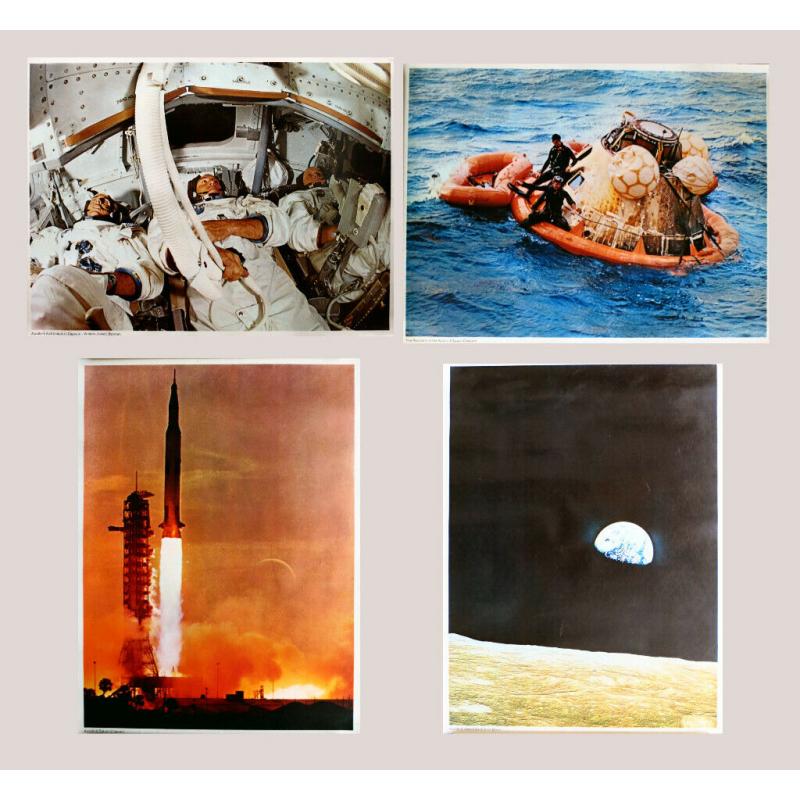 Apollo 8 set of 4 vintage picture posters & flight plan 1969 Saturn V Anders Lovell