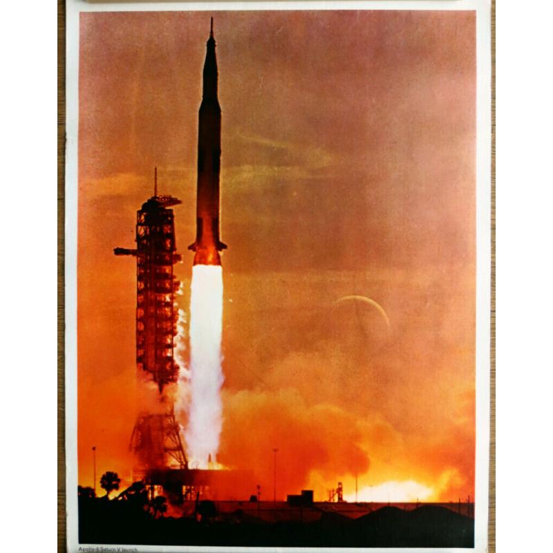 Apollo 8 set of 4 vintage picture posters & flight plan 1969 Saturn V Anders Lovell