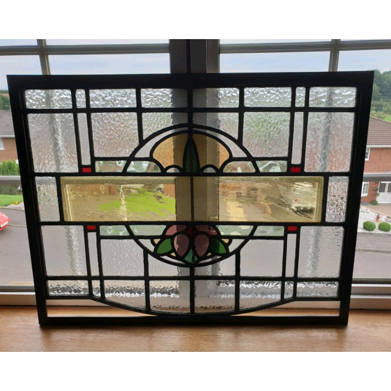 **?145** Antique Stain Glass Window (Framed) 69x54cm