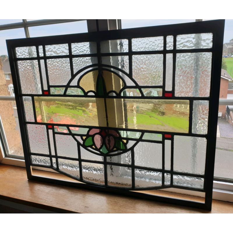 **?145** Antique Stain Glass Window (Framed) 69x54cm