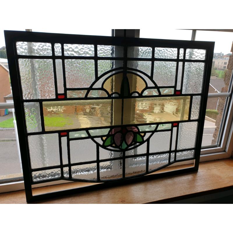 **?145** Antique Stain Glass Window (Framed) 69x54cm