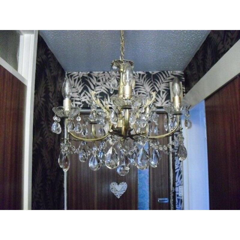 fantastic exact matching pair of vintage french 5 arm chandeliers