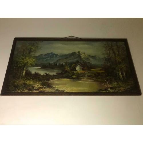 Beautiful Large Landscape Oil Painting by G. Whitman Under Glass