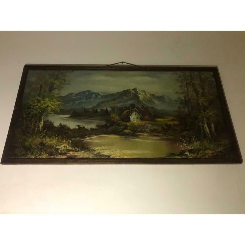 Beautiful Large Landscape Oil Painting by G. Whitman Under Glass