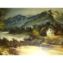 Beautiful Large Landscape Oil Painting by G. Whitman Under Glass