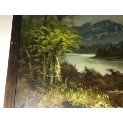 Beautiful Large Landscape Oil Painting by G. Whitman Under Glass