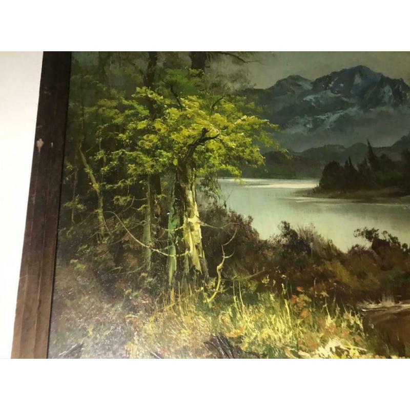Beautiful Large Landscape Oil Painting by G. Whitman Under Glass