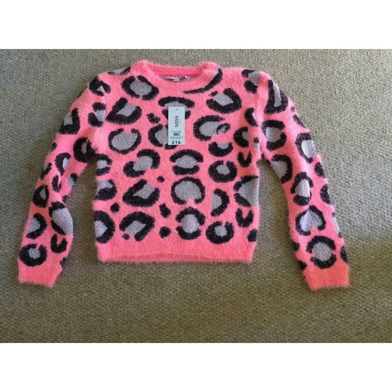 Peacocks Girls Pink Animal Print Jumper