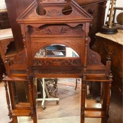Antique Victorian Overmantle Mirror or What-Not hand carved from mahogany