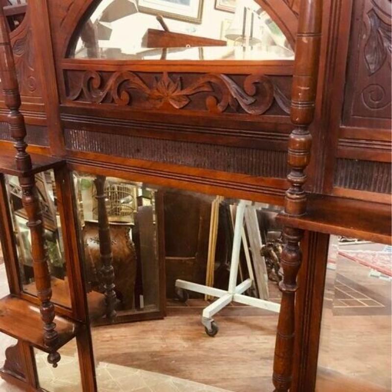 Antique Victorian Overmantle Mirror or What-Not hand carved from mahogany