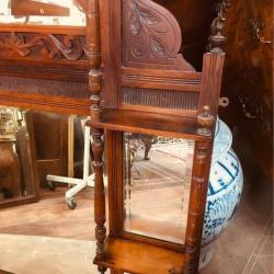 Antique Victorian Overmantle Mirror or What-Not hand carved from mahogany