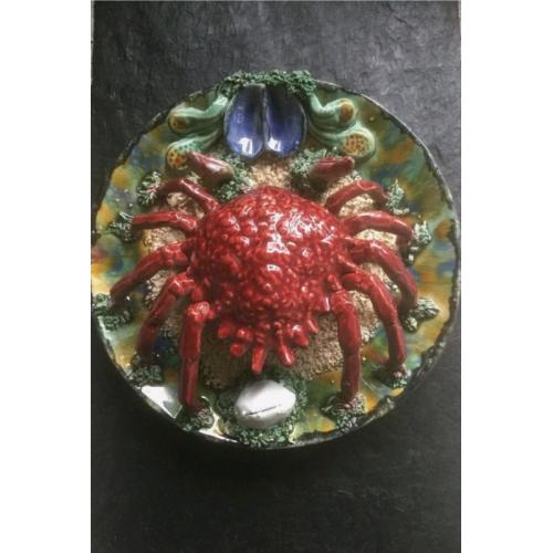Antique Very Large Majolica Caldes Portuguese Spider Crab Plate