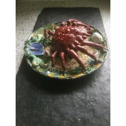 Antique Very Large Majolica Caldes Portuguese Spider Crab Plate