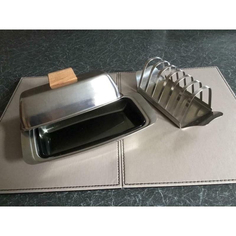 Butter dish. & toast rack