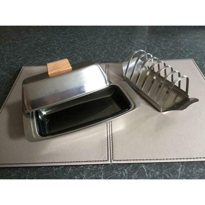 Butter dish. & toast rack