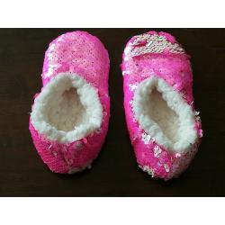 Girls Slippers Pink with Sequins White Fur inside 2-3 years used very good condition