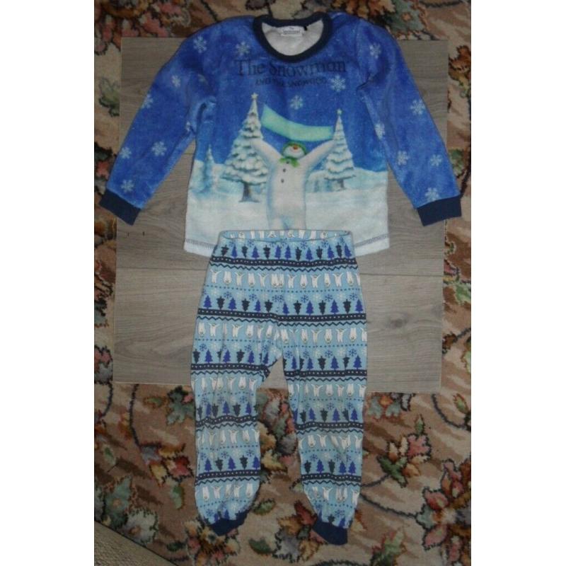 2 x Christmas / Xmas PJ Pyjama set. Age 3-4. Peppa pig / The Snowman fleece top ?5